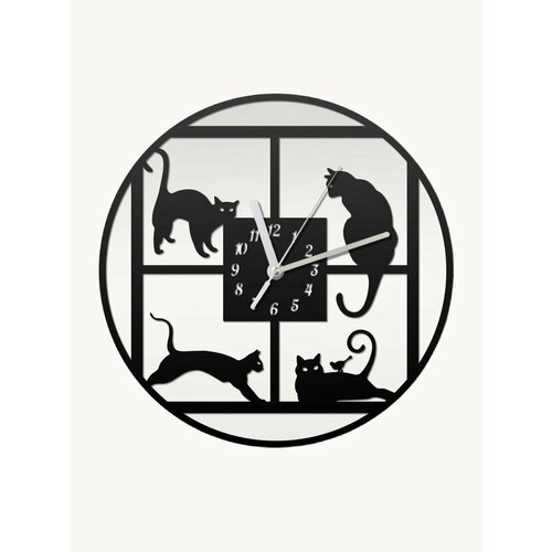 Настенные часы деревянные бесшумные животные (кошки) - 50