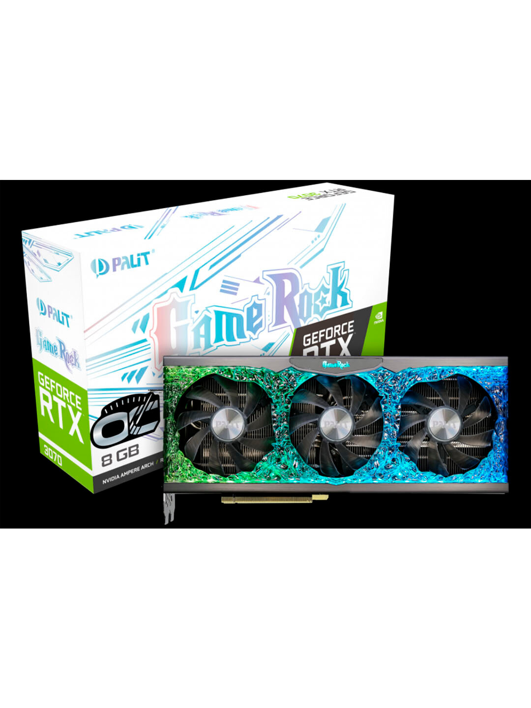 Видеокарта Palit GeForce RTX 3070 8ГБ Gamerock, GDDR6, HDMI, 256 бит, 3-DP