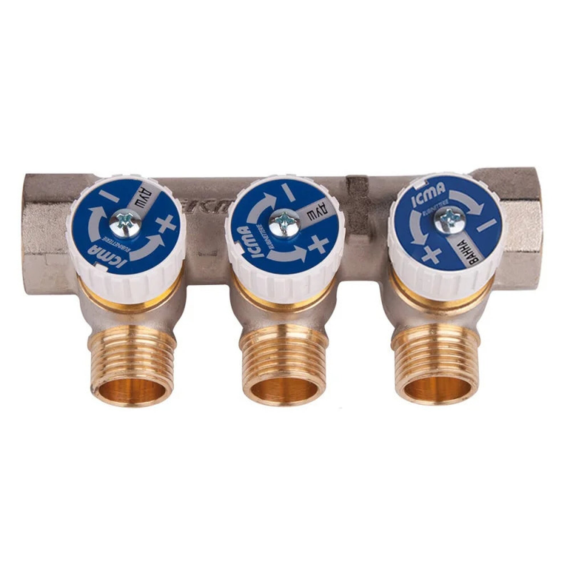 Коллектор простой сборный с отсекающими кранами 227, выходы 1/2"M. RU (ICMA Италия) 1"х 3