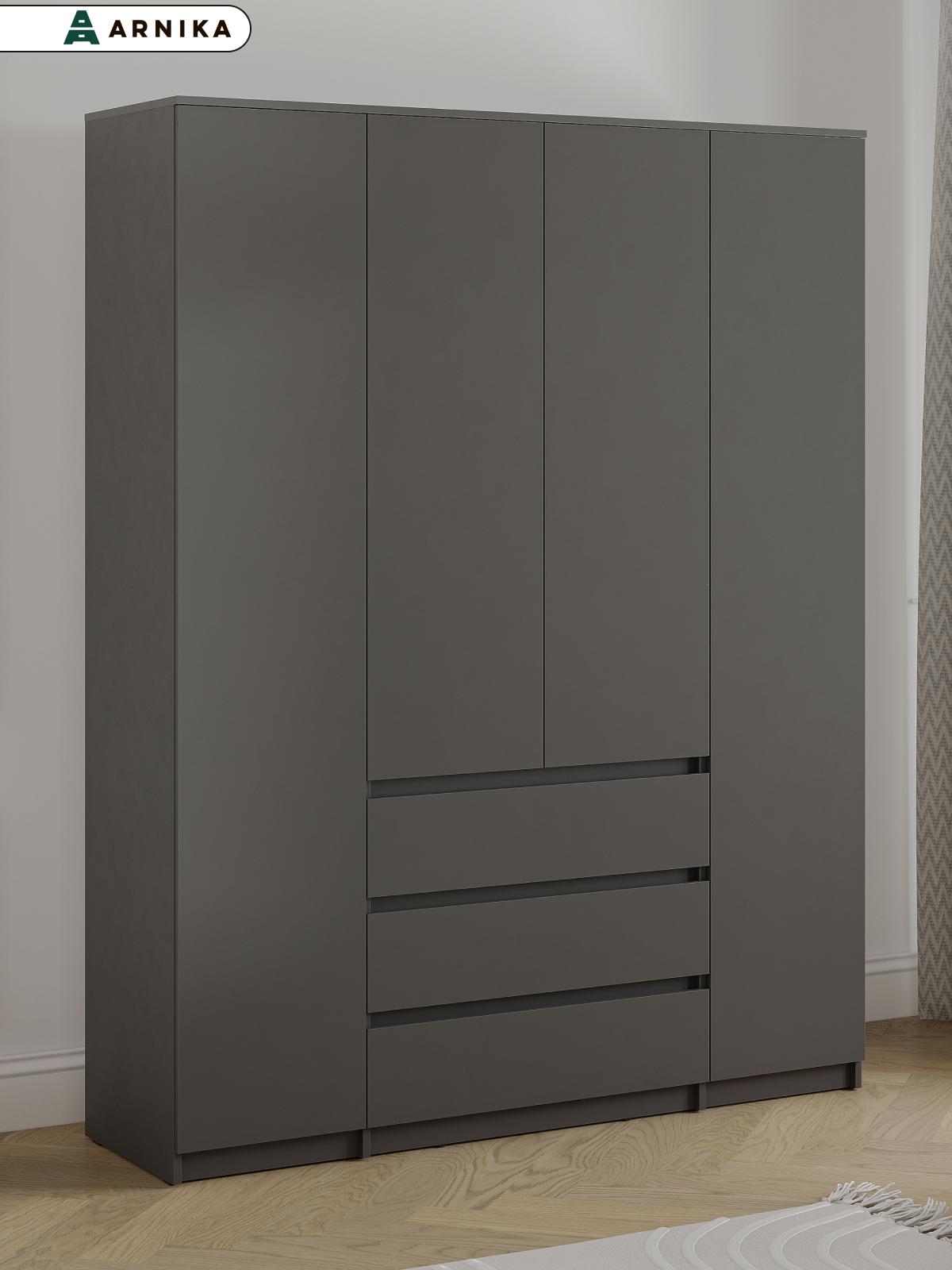 Шкаф ARNIKA Довер ЛДСП цвет Графит Серый 4 створки 205x160x46 см
