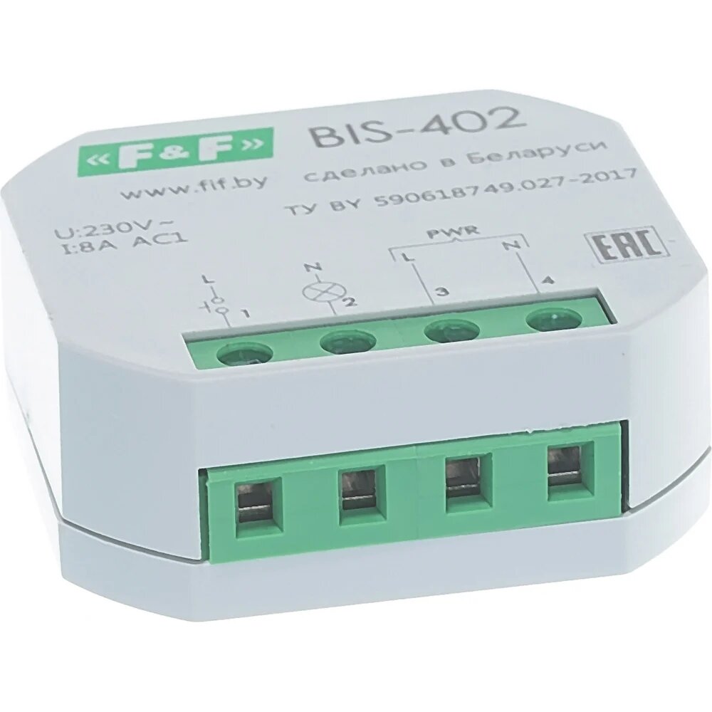 Бистабильное реле F&F BIS-402 EA01.005.002 одноконтактное с защитой IP20, монтаж в коробку, для переменного тока — фото 1