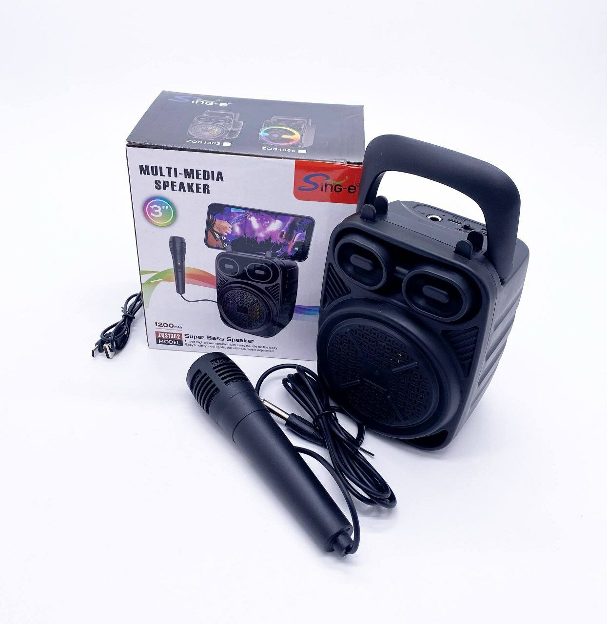 Портативная Bluetooth колонка караоке с микрофоном мощным звуком и LED подсветкой