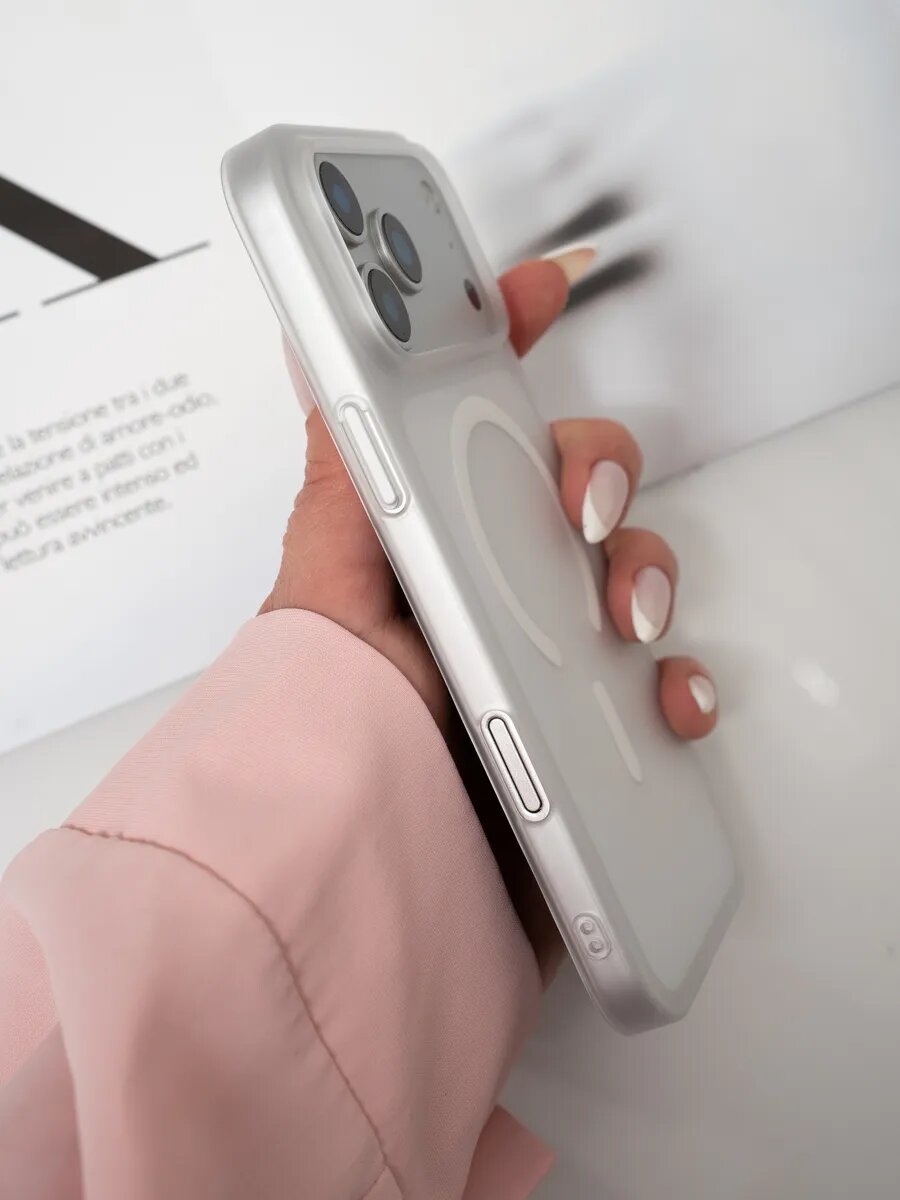 Чехол О'кейси, для iPhone 17 Pro Max, MagSafe, матовый, белый/прозрачный — фото 1