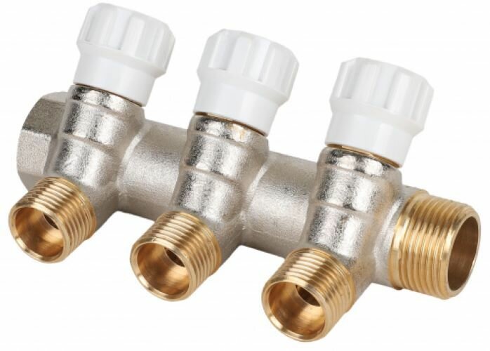 Коллектор Instart 3/4 дюйма, 3 выхода 1/2 дюйма, с шаровыми кранами, латунный