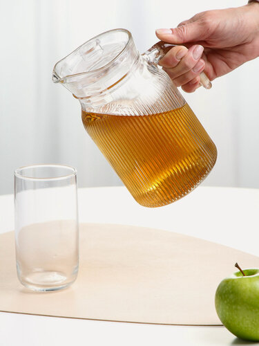 Изображение товара Кувшин стеклянный с крышкой Вертикаль 1.2 л, прозрачный графин для воды, сока и лимонада, 18.5 см, Y4-11039