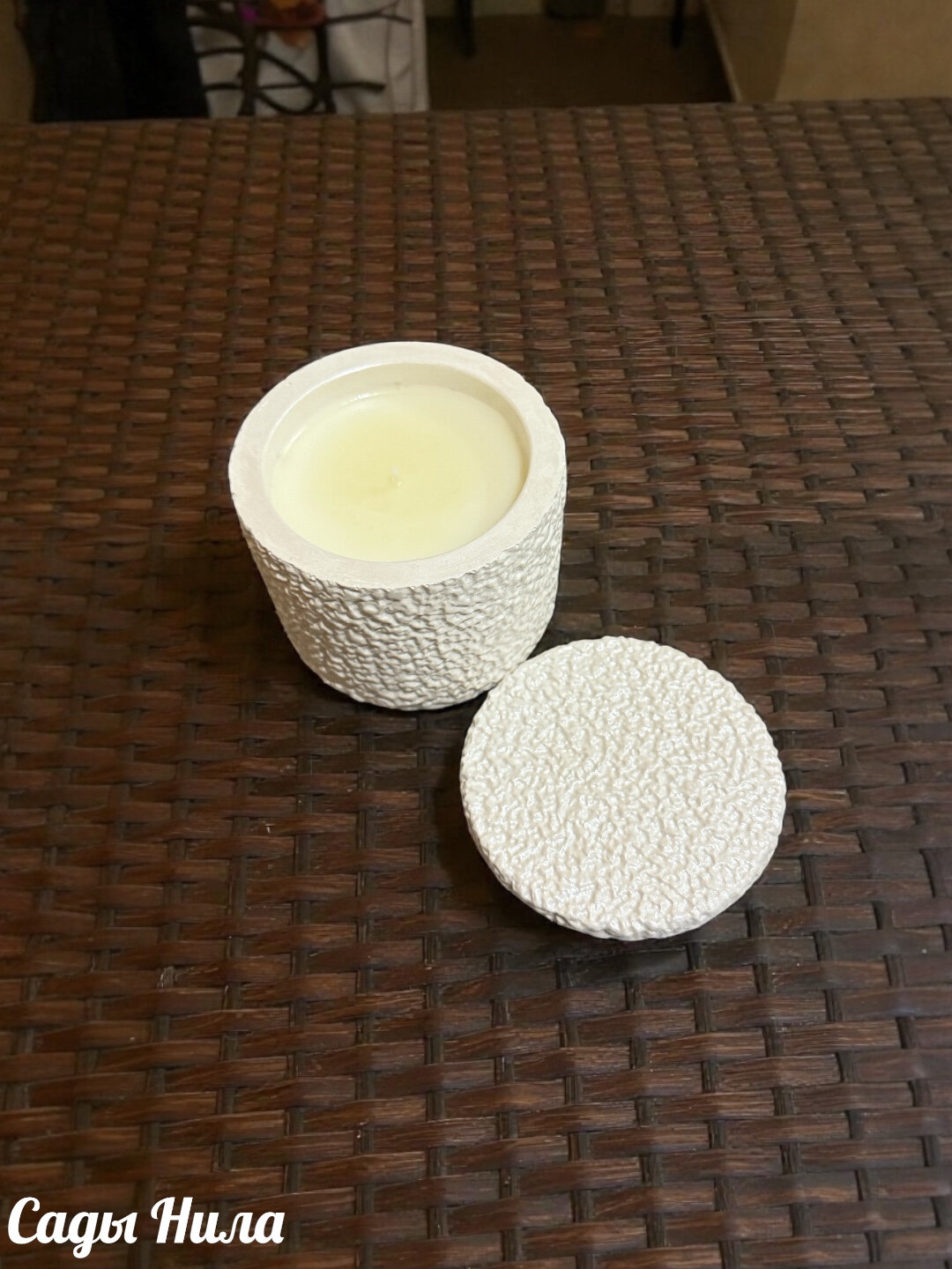 Свеча интерьерная "Мрамор XL ", белый цвет, мраморный узор, соевый воск — фото 1