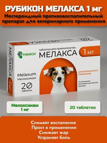 Изображение товара Противовоспалительный препарат для собак Мелакса Рубикон 1 мг 20 таблеток
