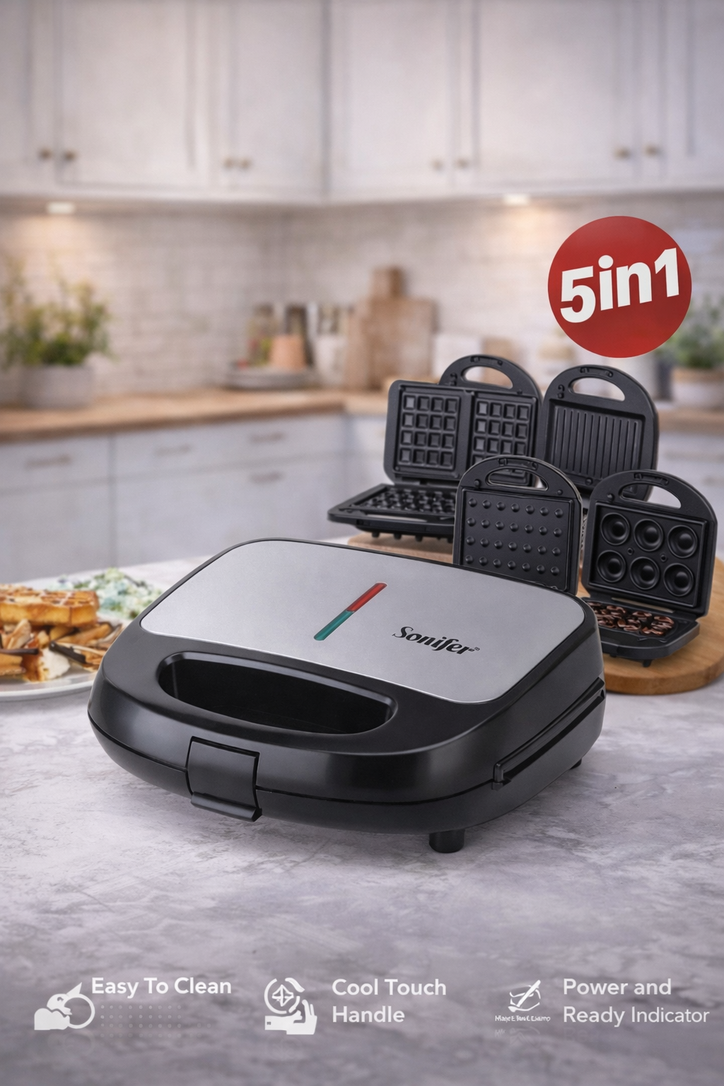 Вафелница, Тостер, Орешки Sonifer SF-6154 5в1, Тостер — для поджаривания хлеба, Вафельница — для приготовления вафель