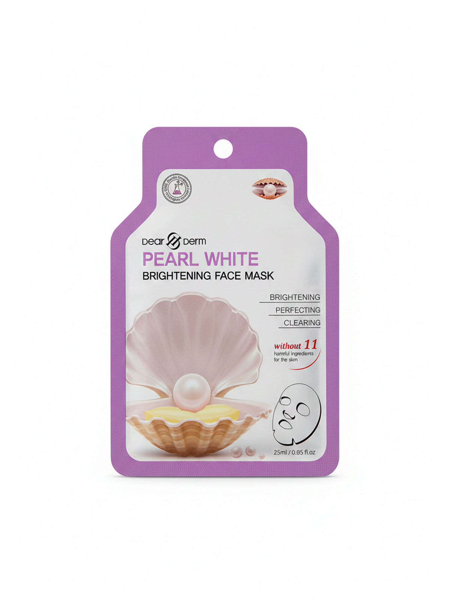Тканевая маска для лица DearDerm Pearl White осветляющая с экстрактом жемчуга, 25 мл