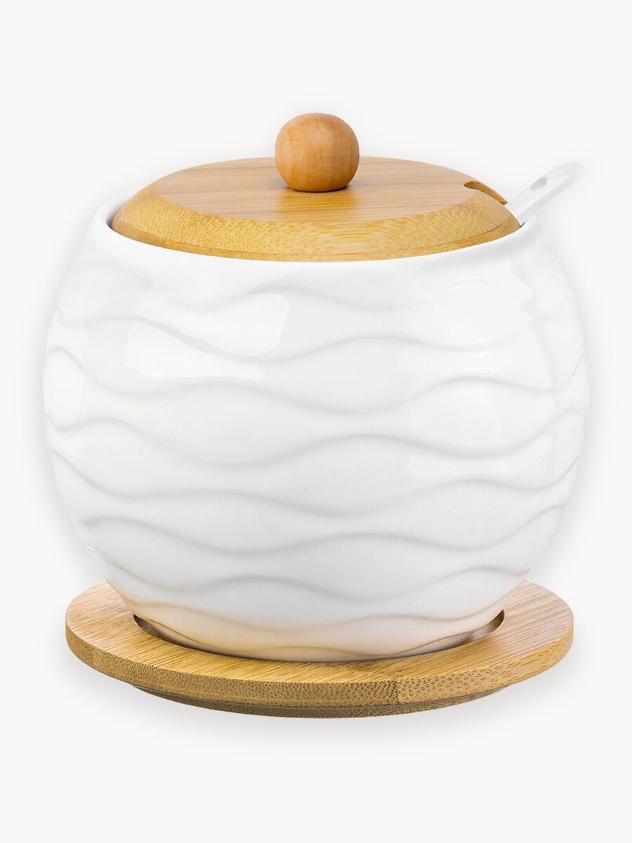 Сахарница 12х12х12 см 620 мл Elan Gallery Айсберг на деревянной подставке