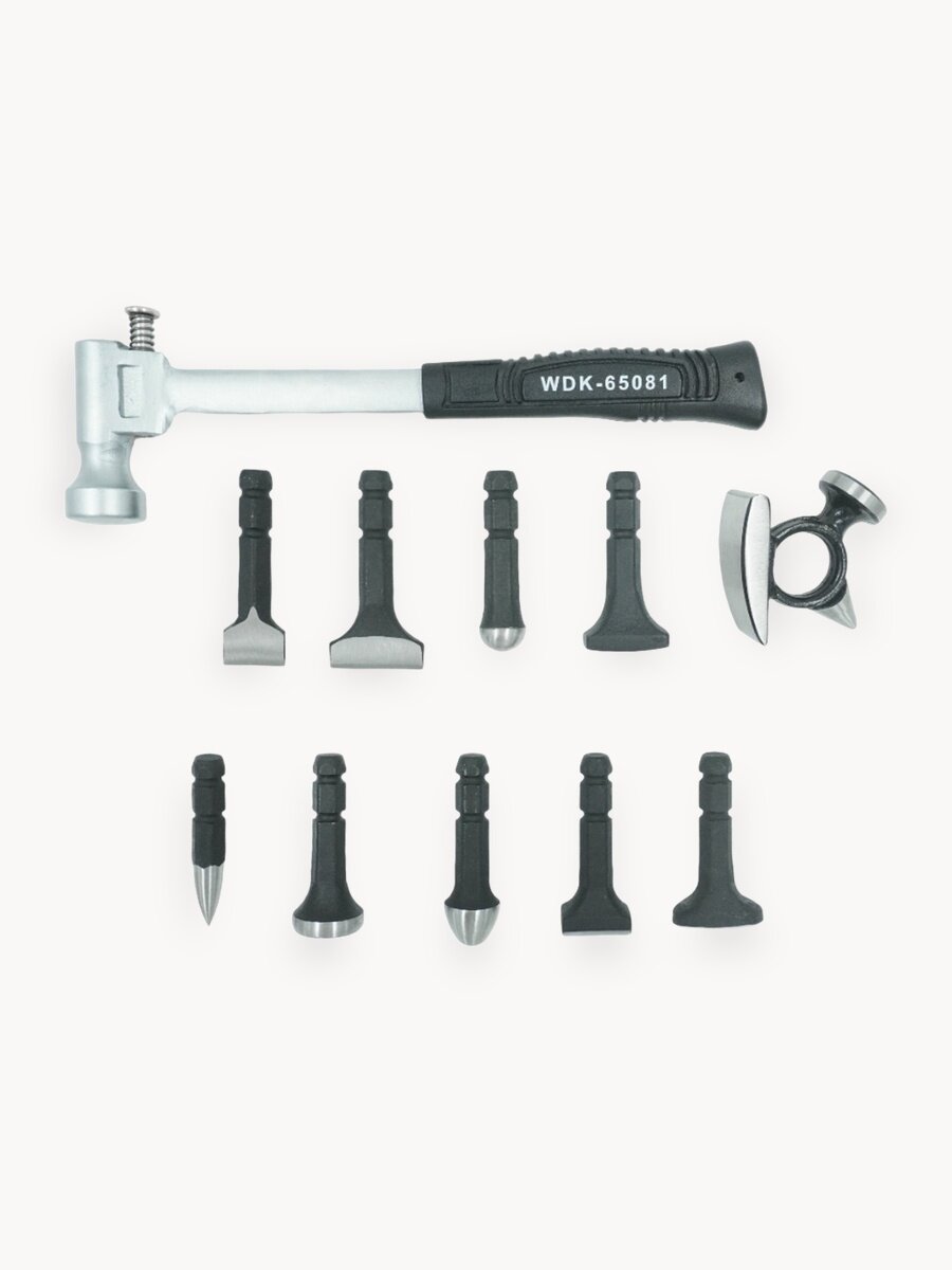 Набор для рихтовки кузова автомобиля, 11 предметов в пластиковом кейсе WIEDERKRAFT WDK-65081