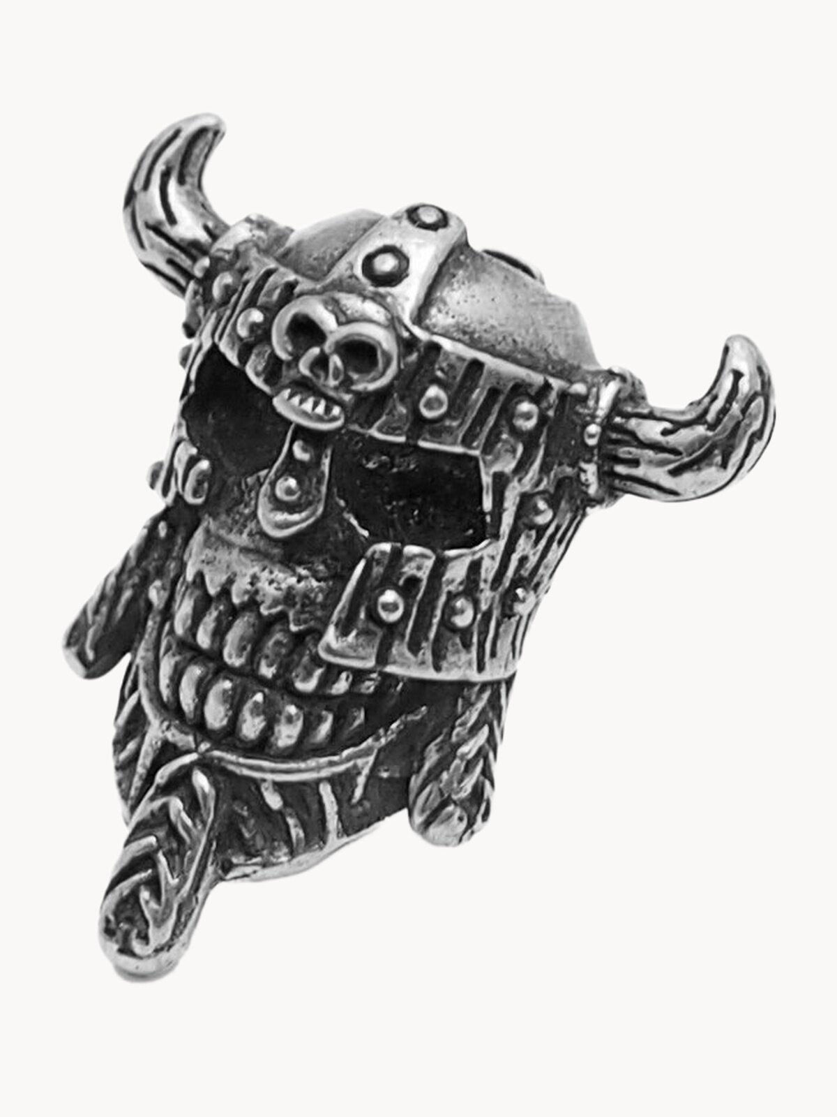 Бусина для темляка «Серебряный череп викинга», материал - металл, PTB08S
