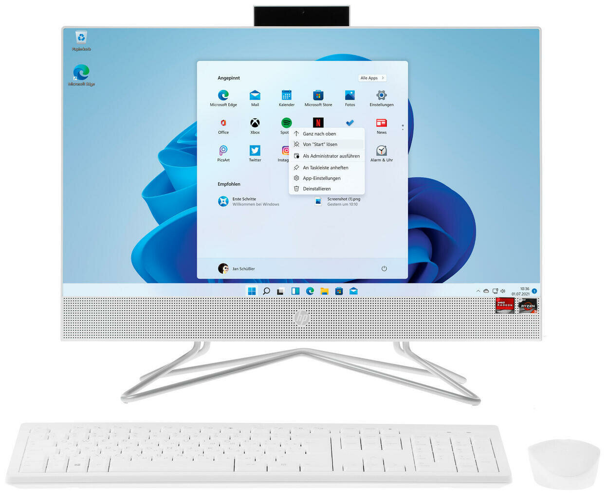 21.5" Моноблок HP 22-df0114ur (58J65EA) белый - 1920x1080, IPS, AMD Ryzen 3 3250U, ядра: 2 х 2.6 ГГц, 8 ГБ, DDR4, SSD 256 ГБ, AMD Radeon Graphics, Windows 11 Home