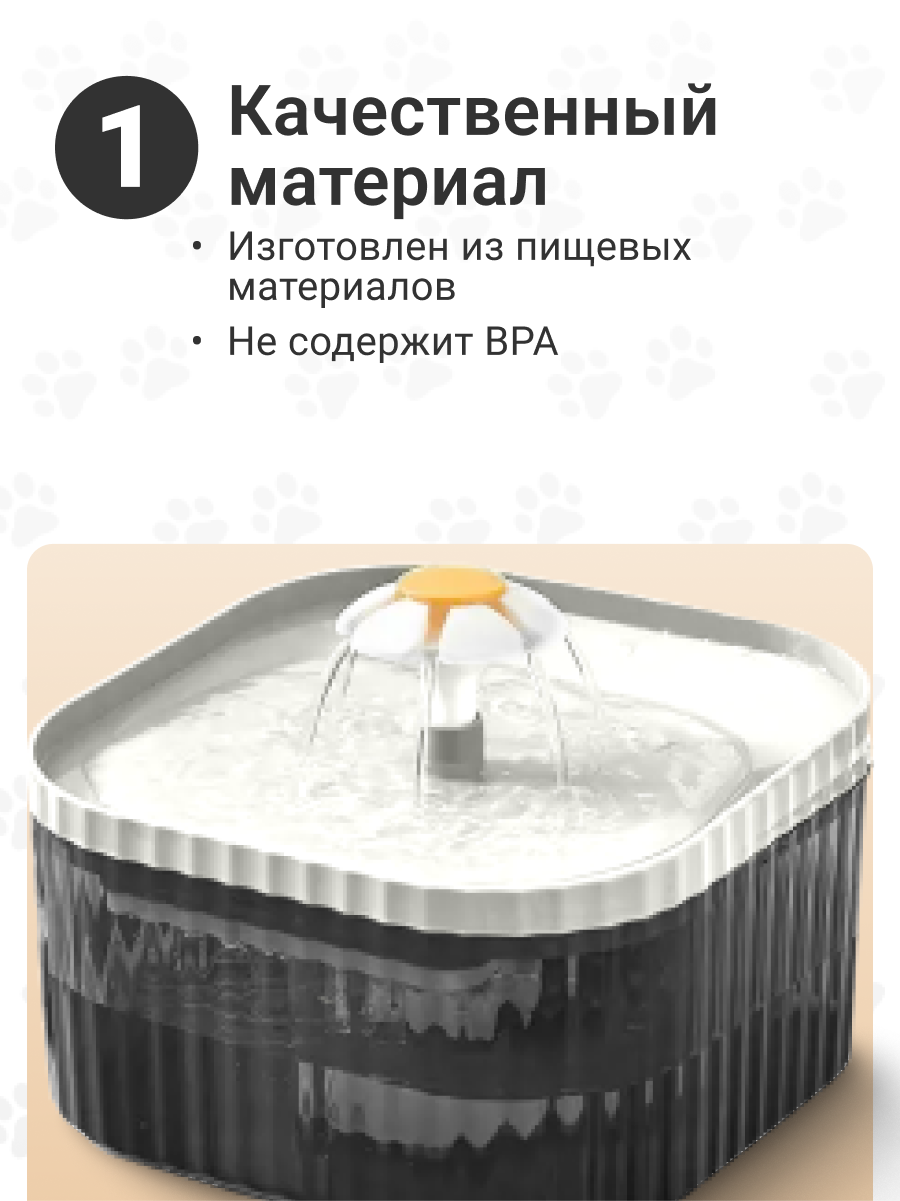Автоматическая поилка, Фонтан для кошек, собак ZOOWELL PW-109/BW с подсветкой, черно-белый, 2,5л — фото 1