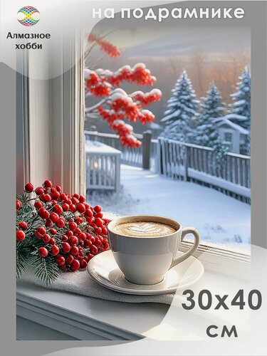 Изображение товара Алмазная мозаика на подрамнике Чашка капучино 30х40
