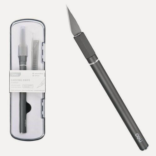 Изображение товара Нож-скальпель Deli Tools DL359201A, макетный, серый, алюминиевый, 14,6 см