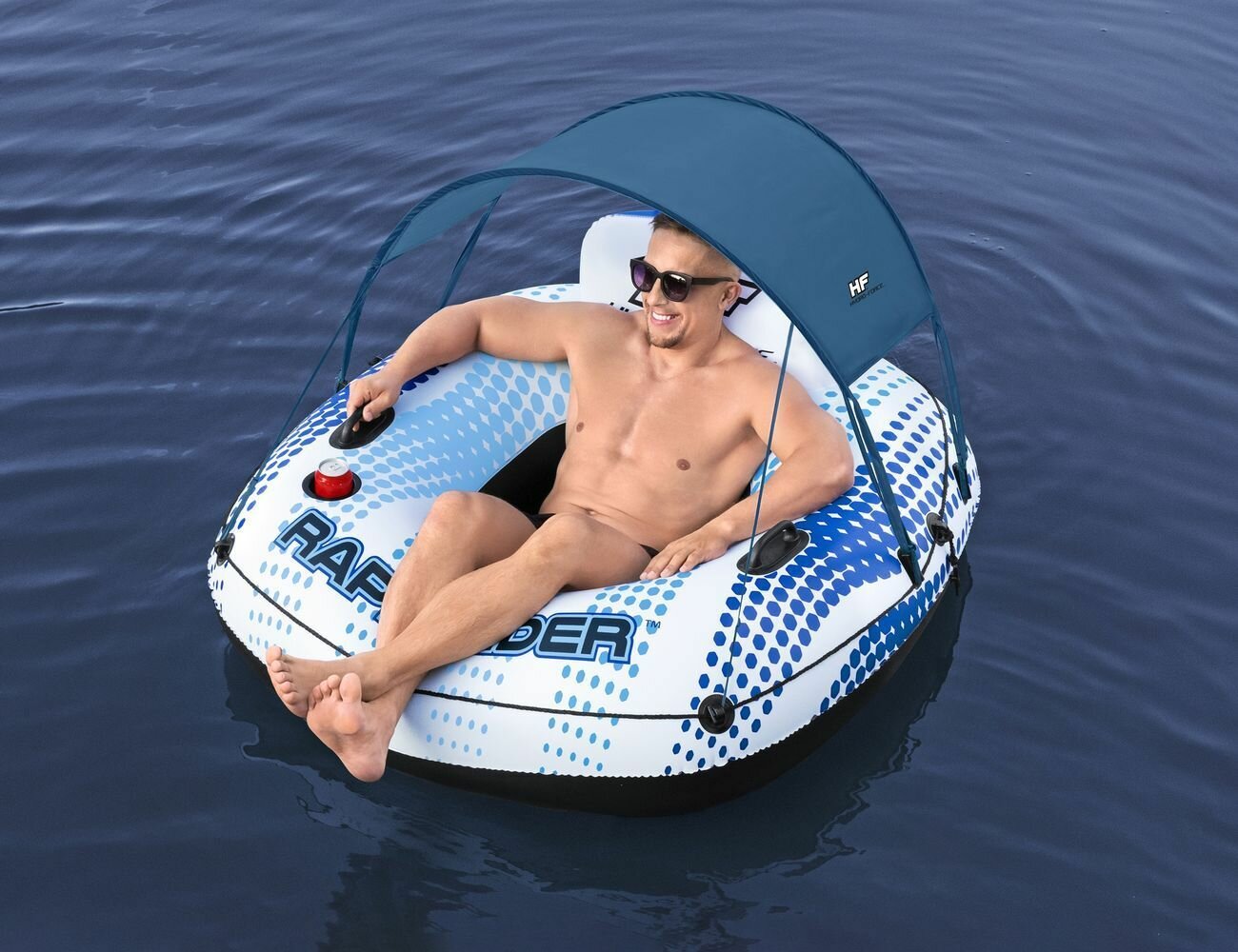 Надувной круг-кресло Rapid Rider с сетчатым дном и навесом 123х123х51 см BestWay 43725 WD