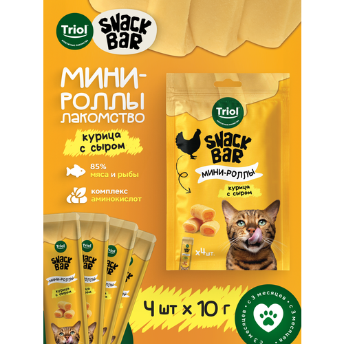 Лакомства для кошек Triol "Мини-роллы с начинкой из курицы с сыром", 40г, серия Snack Bar