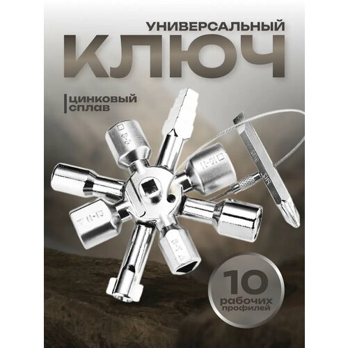 Ключ для электрошкафов 10в1 универсальный с 10 рабочими профилями и битой 800₽