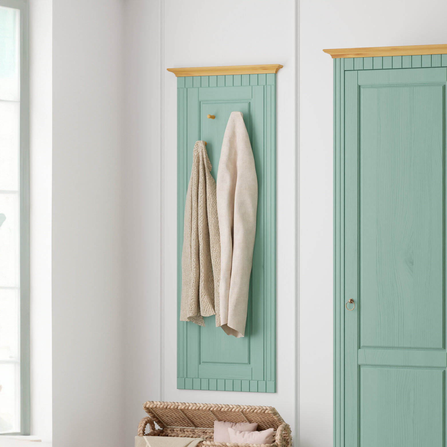 Вешалка настенная, 47х125, Неаполь, для одежды, в прихожую, из массива дерева, зеленый, 2 шт, Dipriz