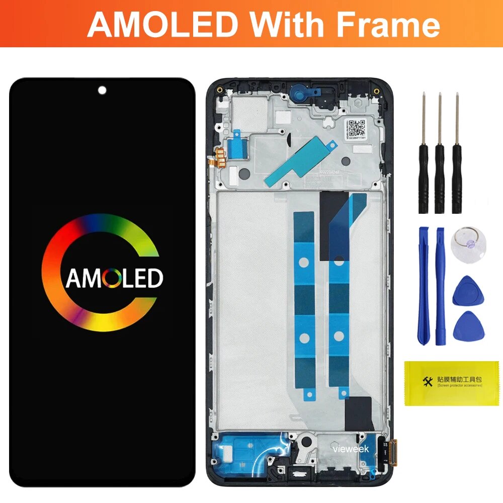 Замена экрана AMOLED Poco X4 Pro 5G 6,67 дюйма для Xiaomi Poco X4 Pro 5G 2201116 PG ЖК-дисплей с сенсорным экраном и рамкой, AMOLED Black Frame