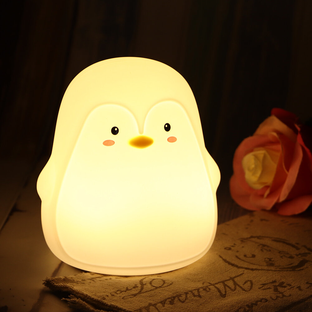 Силиконовый красочный милый пингвин USB зарядка светодиодный ночник для спальни прикроватный белый