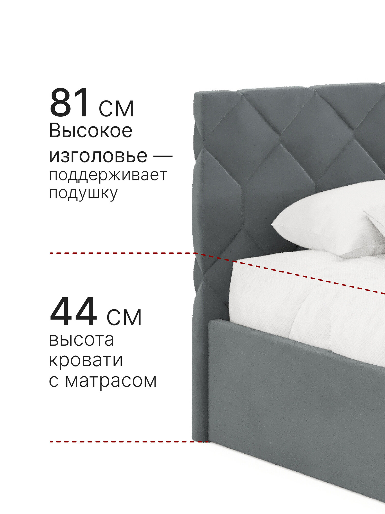 Кровать 180х200 c подъемным механизмом и местом для хранения Техас темно-серый — фото 1
