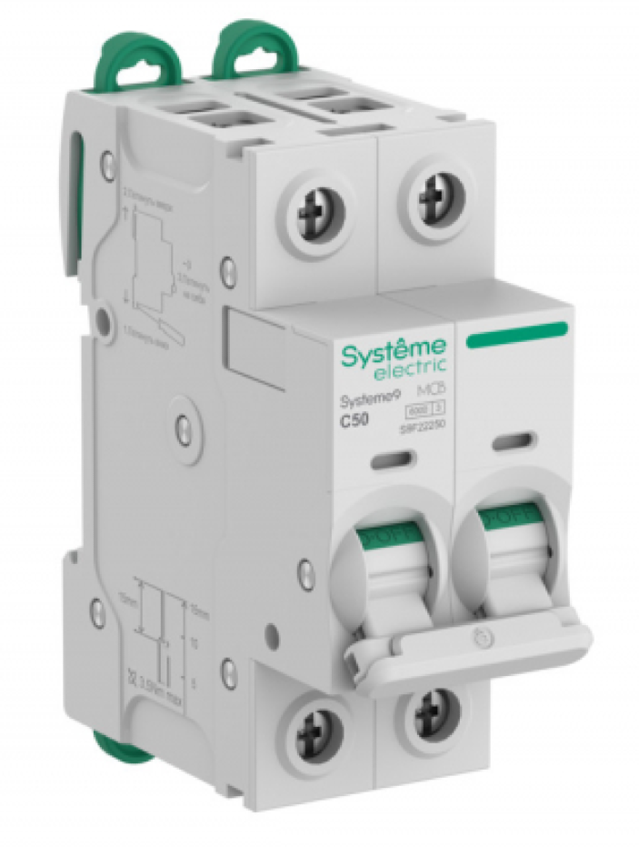 Автоматический выключатель Systeme Electric / Систем Электрик Systeme9 2Р 50А 400В характеристика С 6кА S9F22250 / электроавтомат