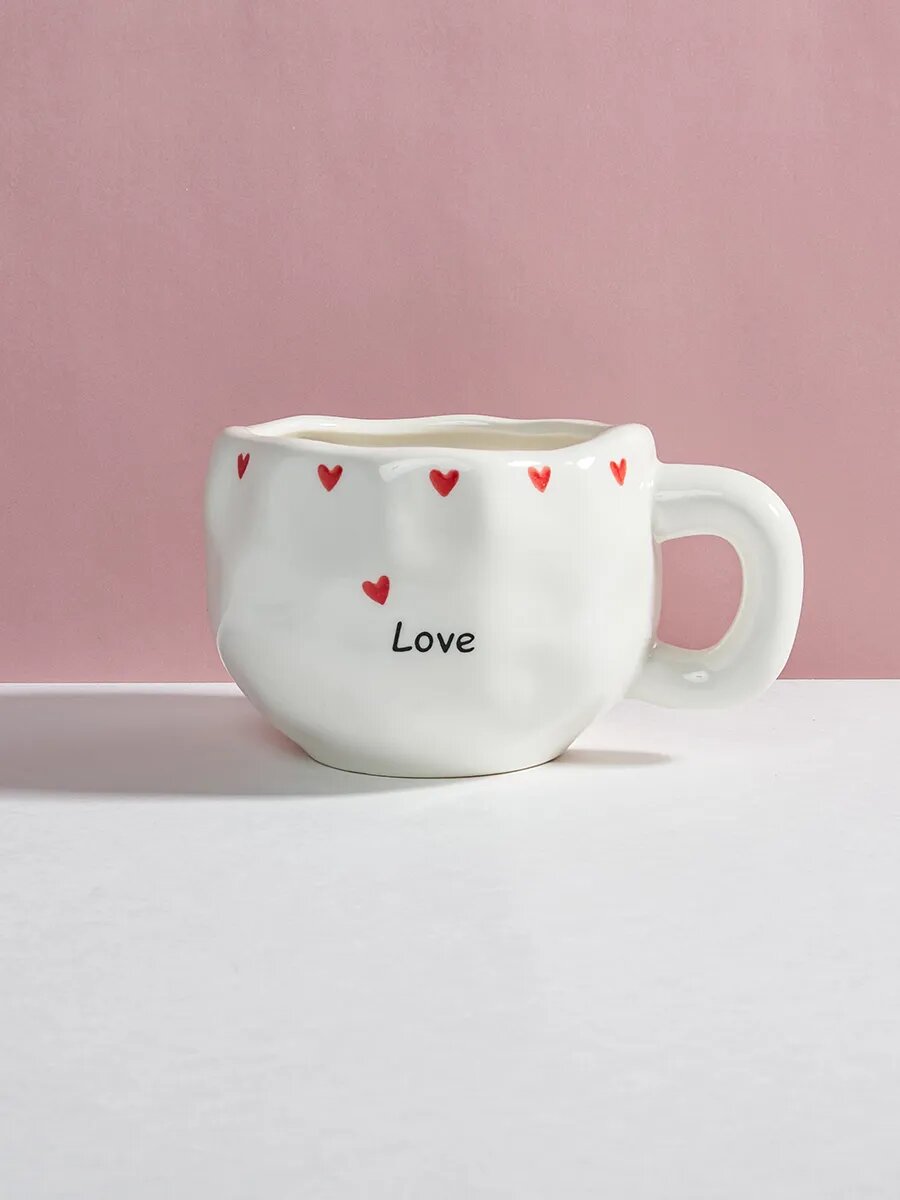 Чайная пара от бренда "Тепло в руках" - "Сердце", из керамики, белая, красная, ручная работа — фото 1