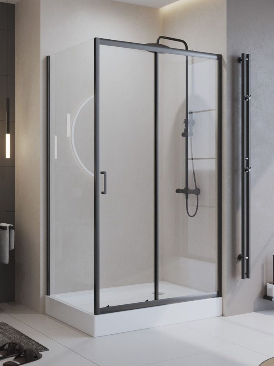 BelBagno Душевой уголок 120х80 стекло прозрачное профиль черный раздвижной универсальный UNO-195-AH-1-120/80-C-NERO