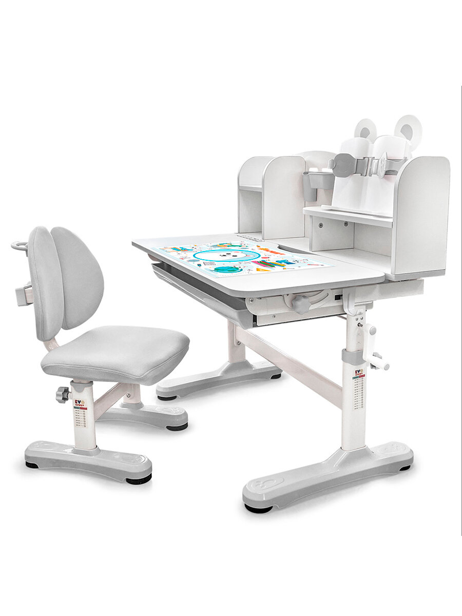 Растущий стол и стул детский комплект Ergokids Panda XL BD-29 серый
