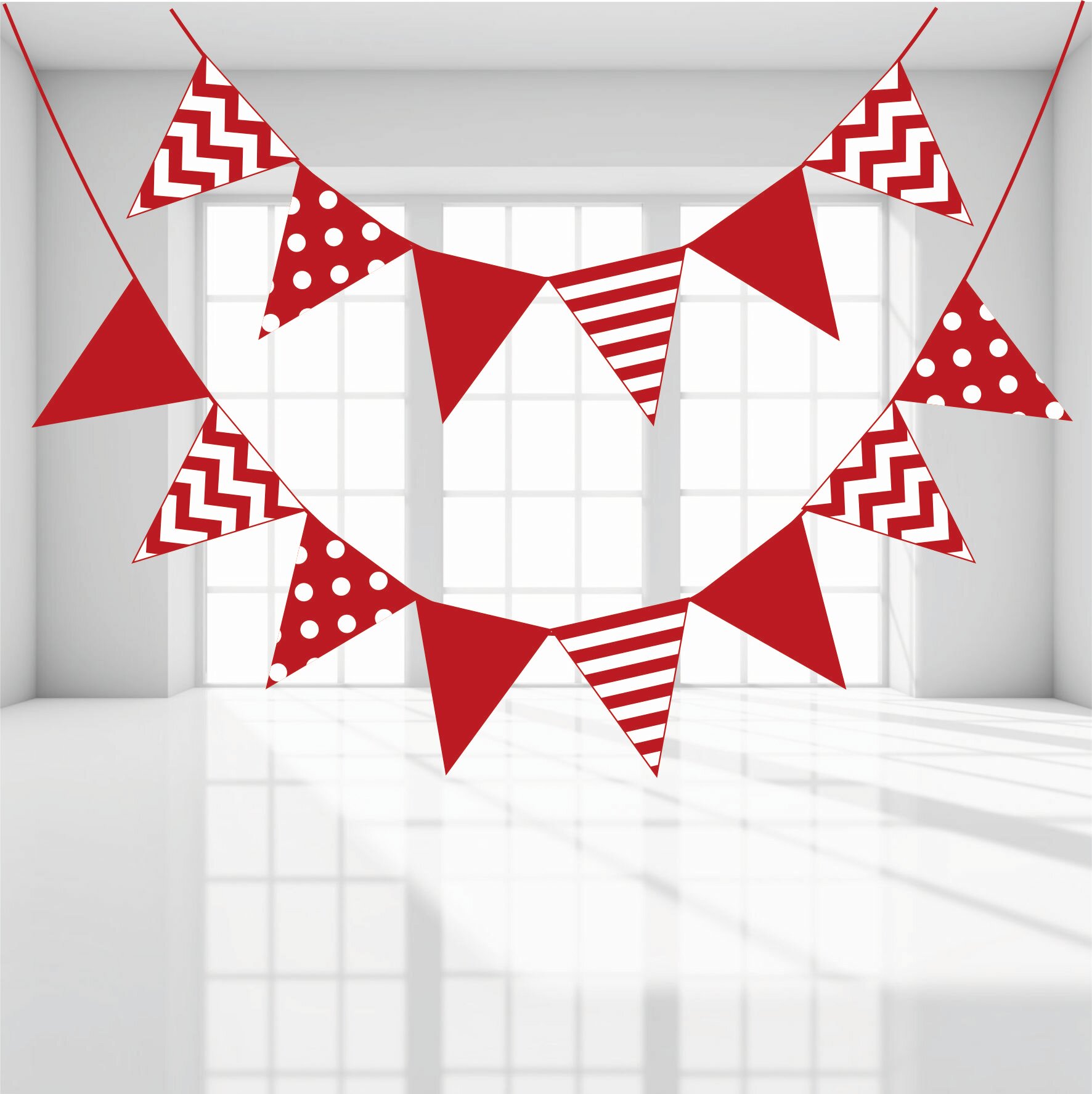 Гирлянда-вымпел Ассорти дизайнов Красный, 14 вымпелов для декора