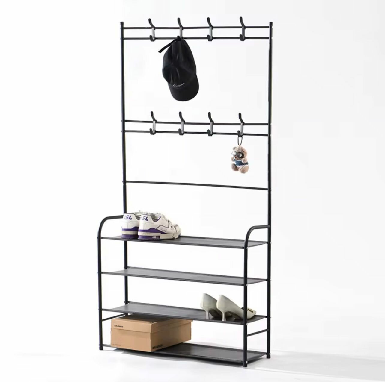 Обувница этажерка с вешалкой, Металлический железный, 60x26x152 cм см