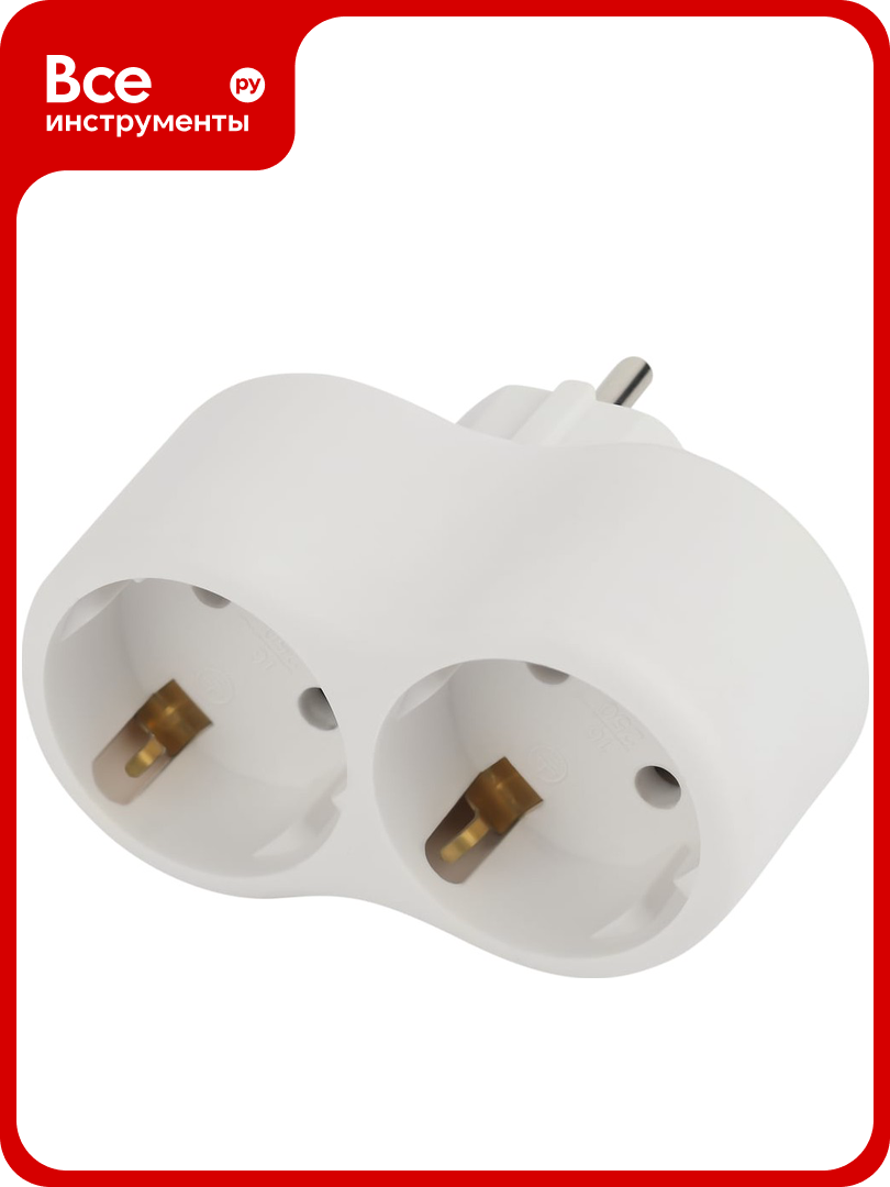 Электрический разветвитель ЭРА SPx-2e-W на 2 розетки с заземлением 16А белый Б0053478