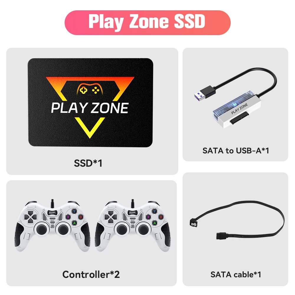 PlayZone 1 ТБ Портативная внешняя игровая SSD Портативная игровая консоль для Xbox/PS4/PS3/PS2/переключателя Встроенный 16000 игр для Win ПК/ноутбука, 1TB SSD-218W-2, 1TB