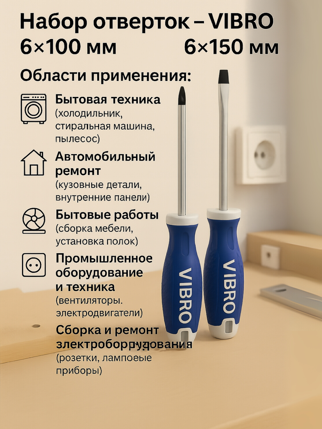 Универсальная отвертка с магнитным наконечником и эргономичной ручкой, крестовая PH2, длина 150 мм – для точной и удобной работы