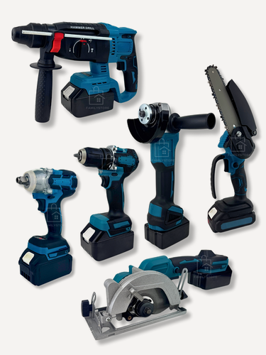 Изображение товара Набор аккумуляторных инструментов 6 в 1 : Перфoратор, УШМ, Шуpуповёpт, Гайковерт, Мини циркулярка, Мини цепная пила