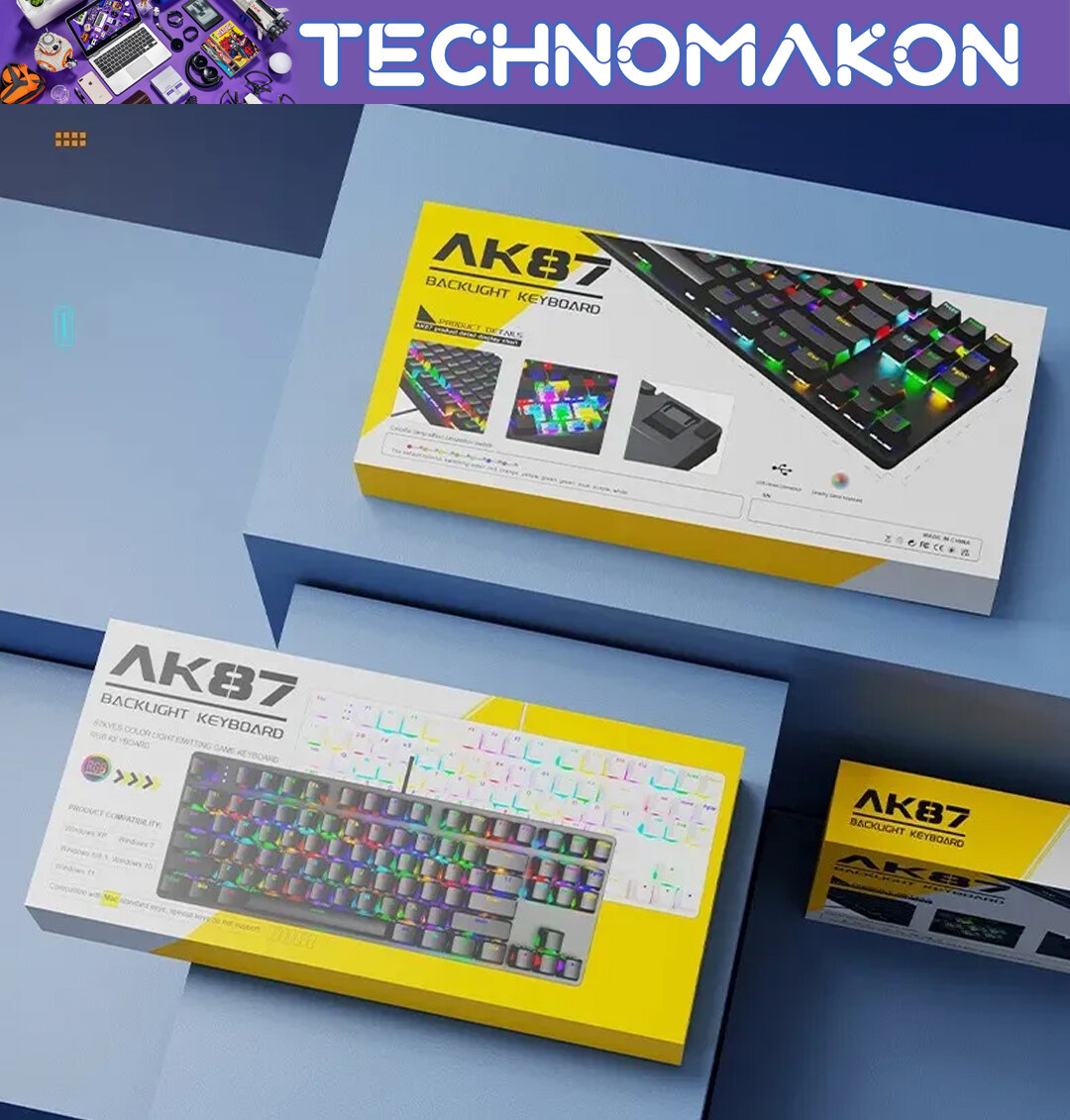 Механическая клавиатура AK87 Red Axis, проводная, RGB-подсветка, игровая