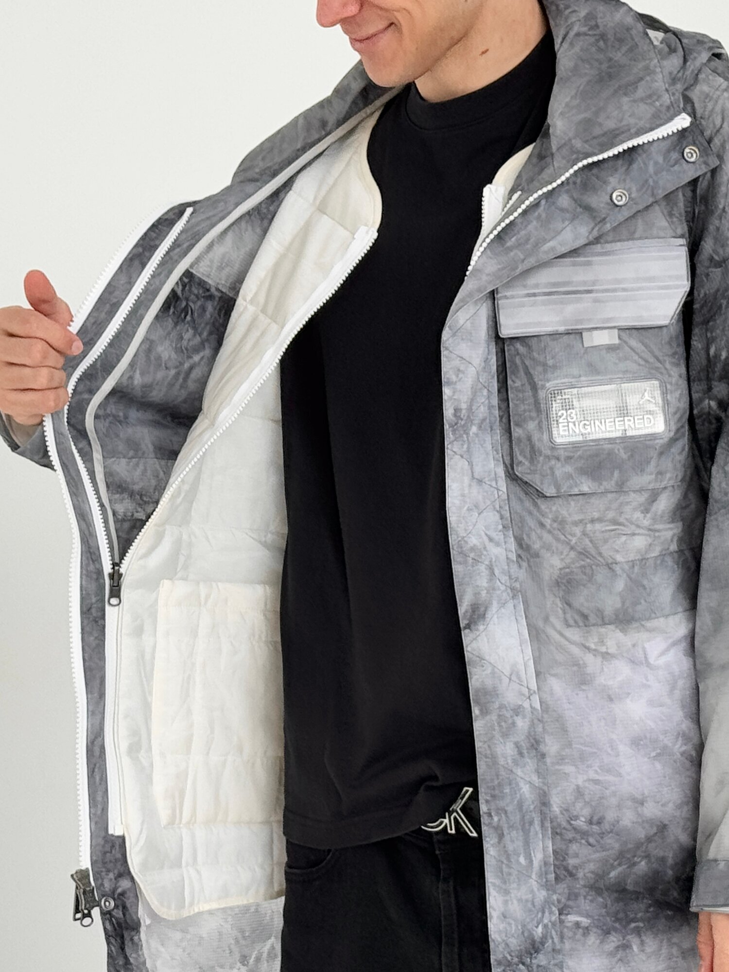 Пуховик NIKE Air Jordan 23 Engineered Printing Casual, размер XL, серый, белый — фото 1