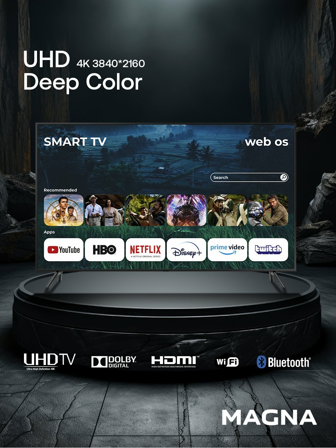 Телевизор MAGNA M55W110U 55" — 4K, WebOS, безрамочный дизайн, Magic Remote