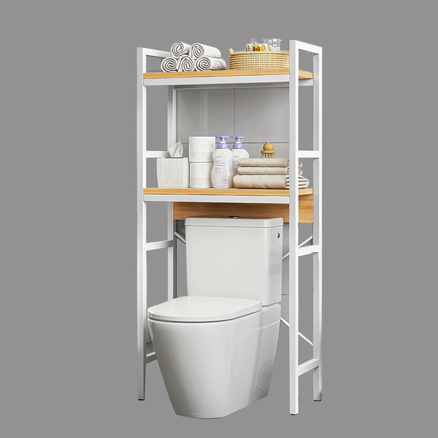 Металлические стеллажи, для унитаза, 2 уровня, белые, 134 см x 63 см — фото 1