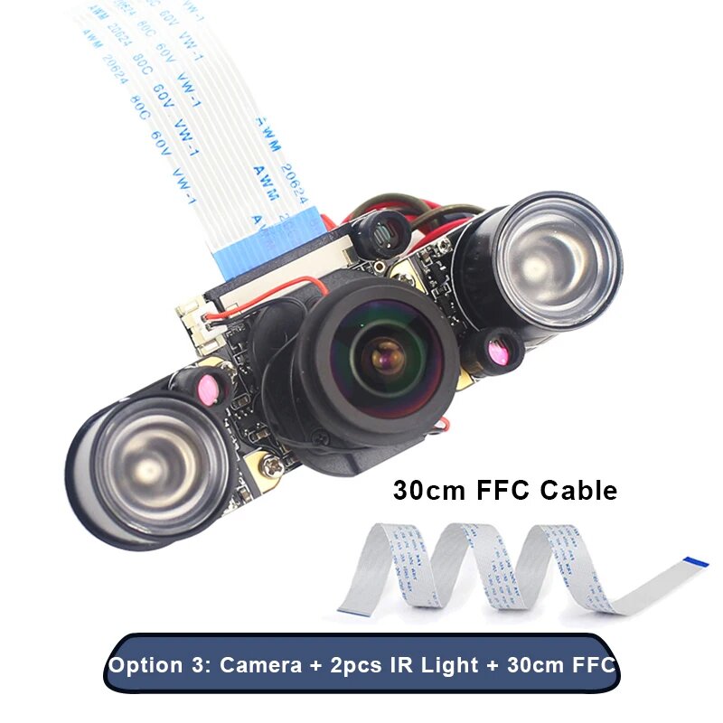 5-мегапиксельная камера Raspberry Pi 4 OV5647, фокус рыбий глаз, регулируемый ИК-датчик ночного видения, автоматический переключатель, дневная и Ночная камера 175 ° для RPI 4B 3B +, Option 3