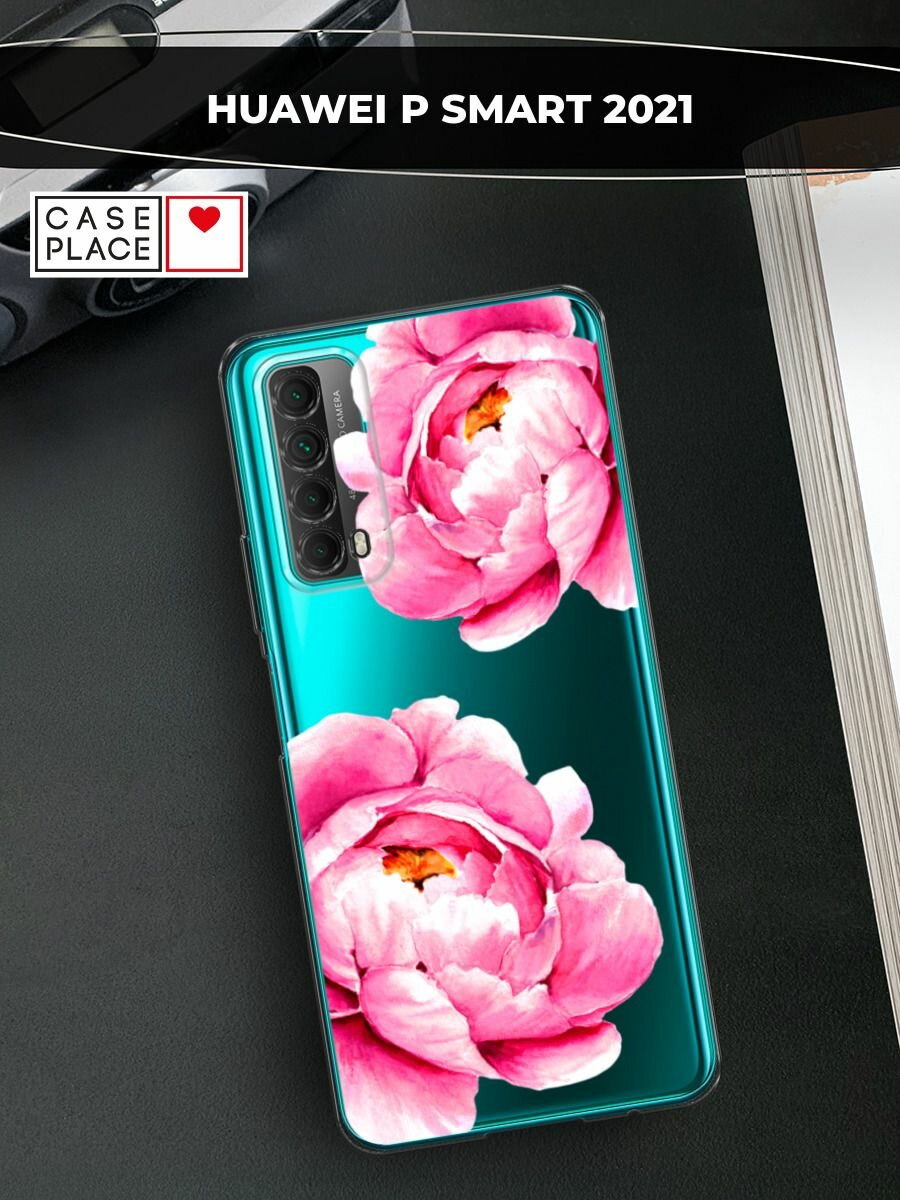 Чехол на Huawei P Smart 2021 / Хуавей П Смарт 2021 с принтом "Open peonies", прозрачный