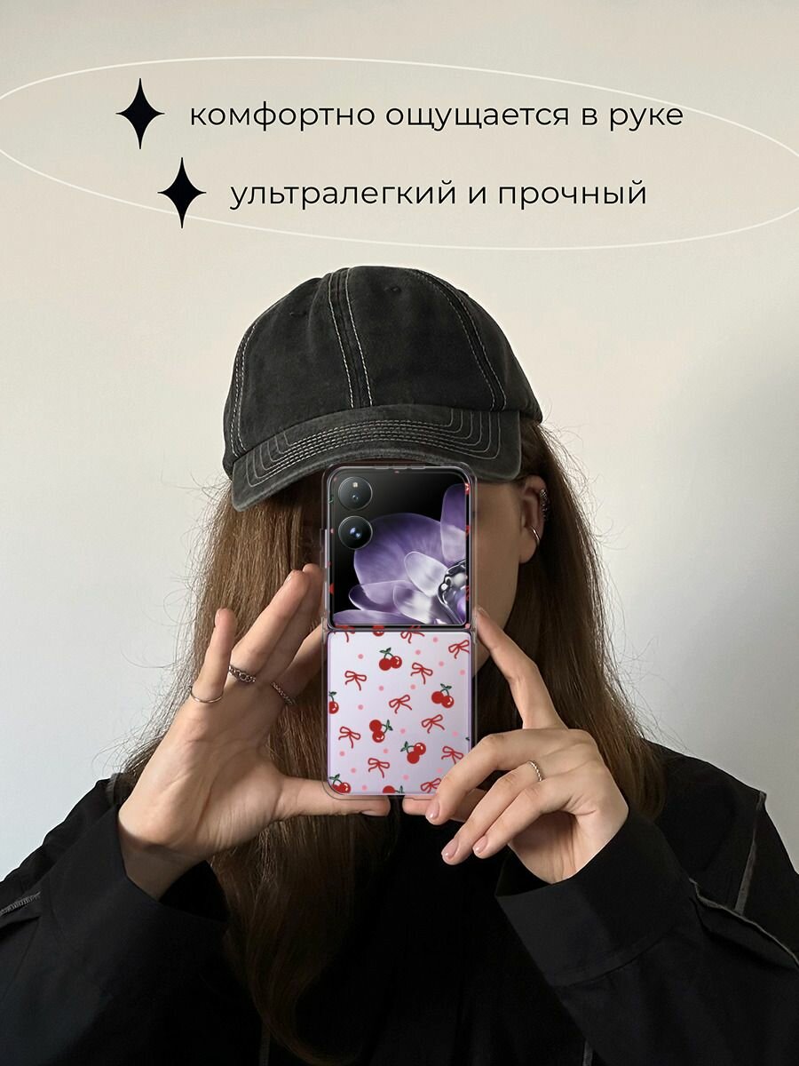 Чехол на Xiaomi Mix Flip / Сяоми Микс Флип с принтом "Вишни и ленточки", прозрачный — фото 1