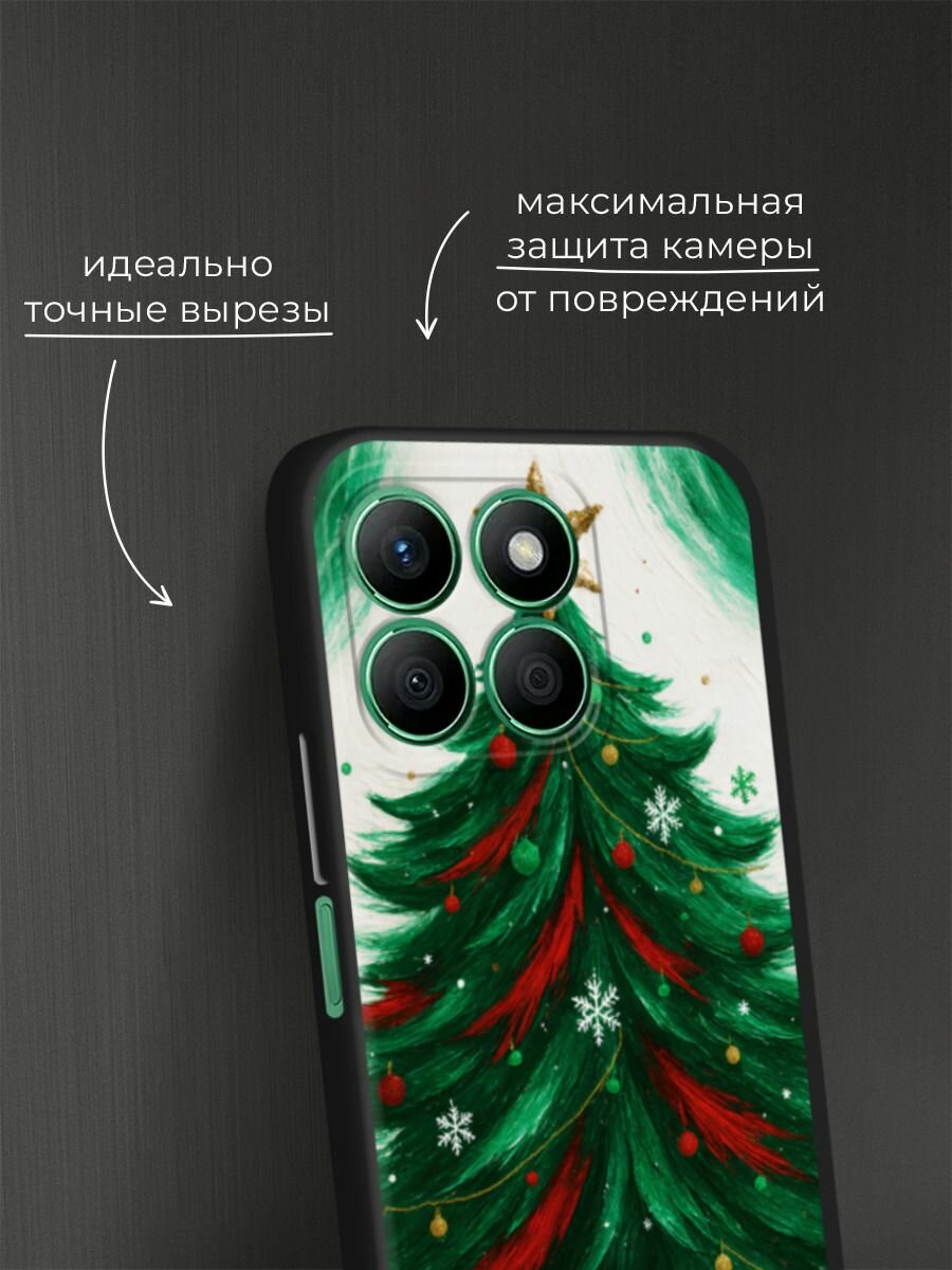 Черный матовый чехол на Honor X8B / Хонор X8B с принтом "Живописная елка" — фото 1