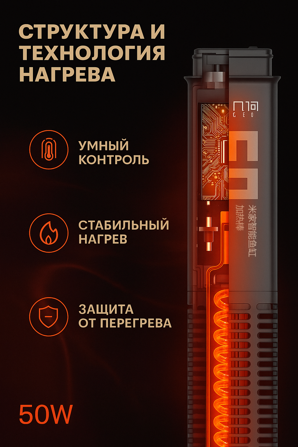 Картинки Нагреватель для умного аквариума Xiaomi Mijia Geometry Heating Rod 50W (MYG100G1)