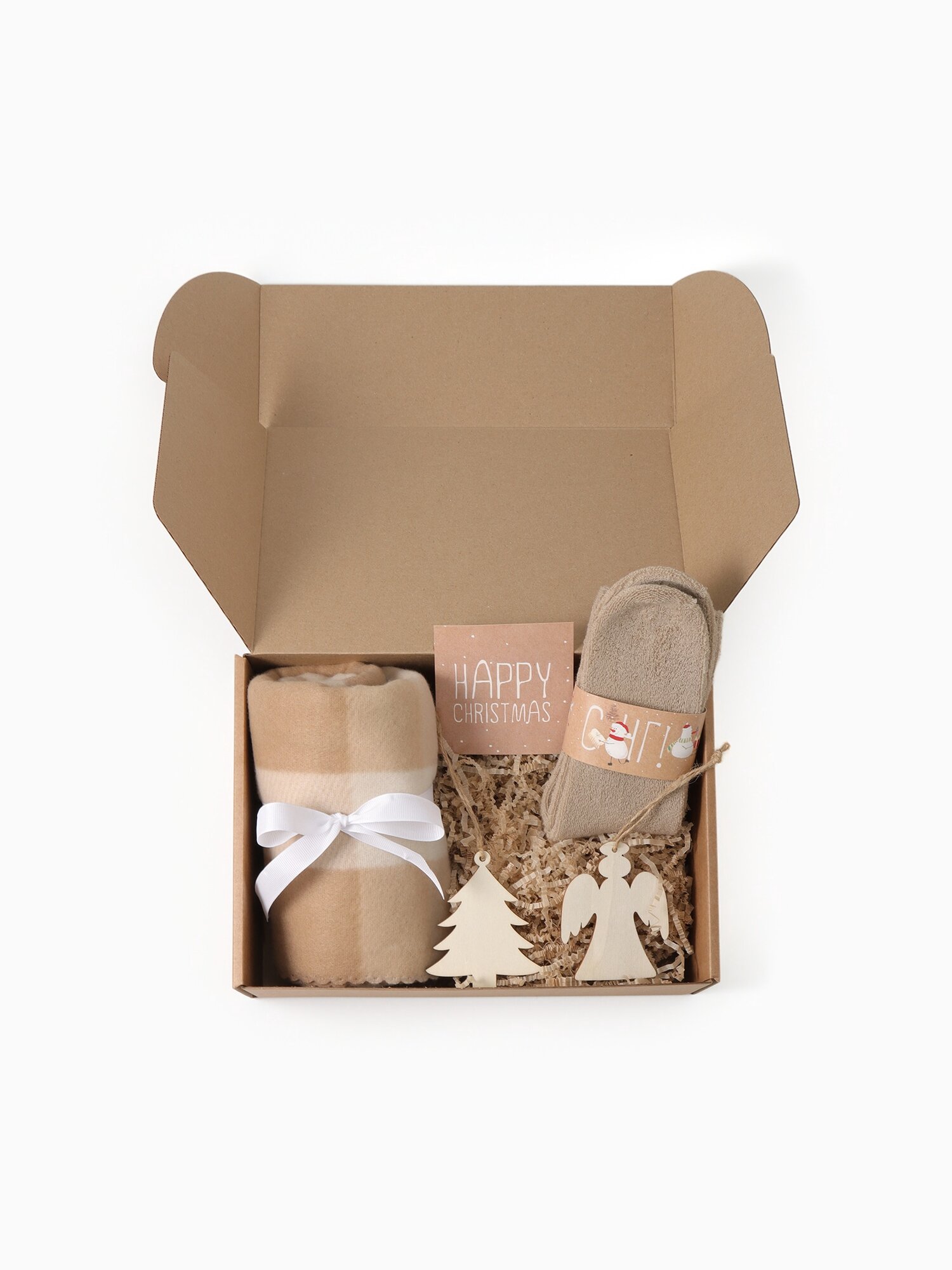 Новогодний подарочный набор «Снеговики» (плед носки 2 игрушки открытка)