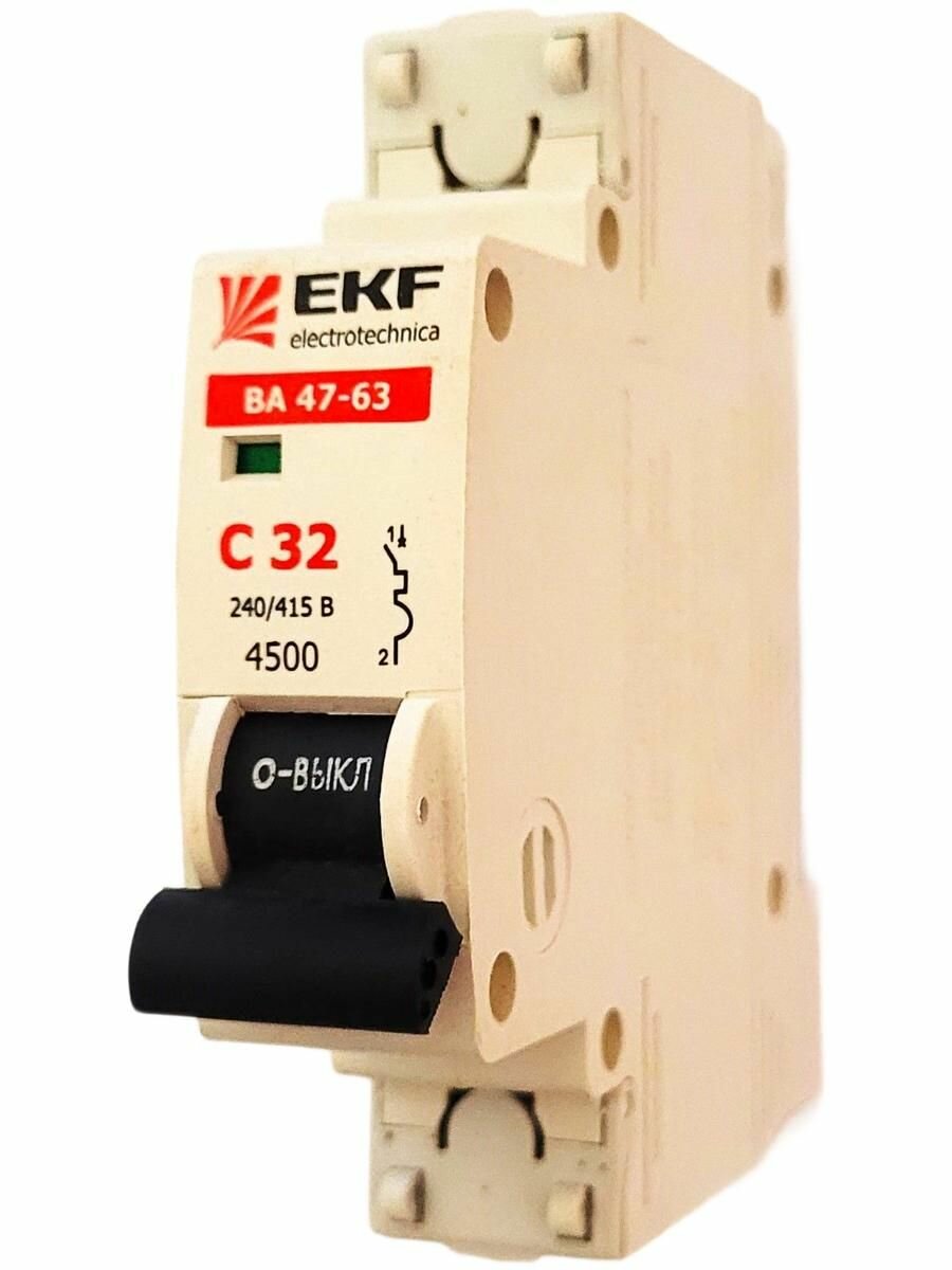 Автоматический выключатель C32А тип C однополюсный 1P 45kA cо встроенной опломбировкой клемм EKF PROXIMA ВА 47-63.