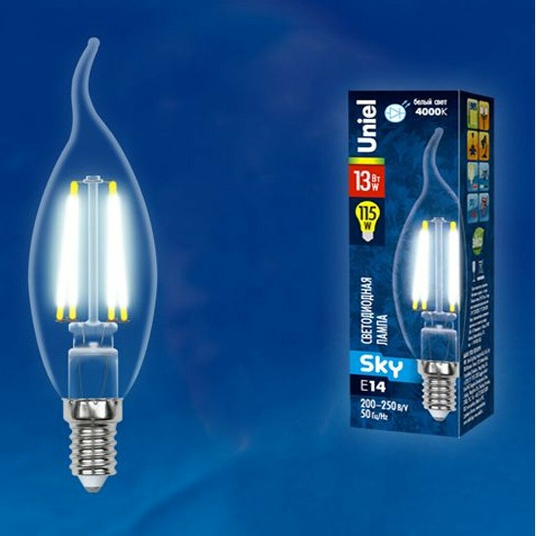Лампа Uniel LED-CW35 E14 13Вт 4000К свеча на ветру