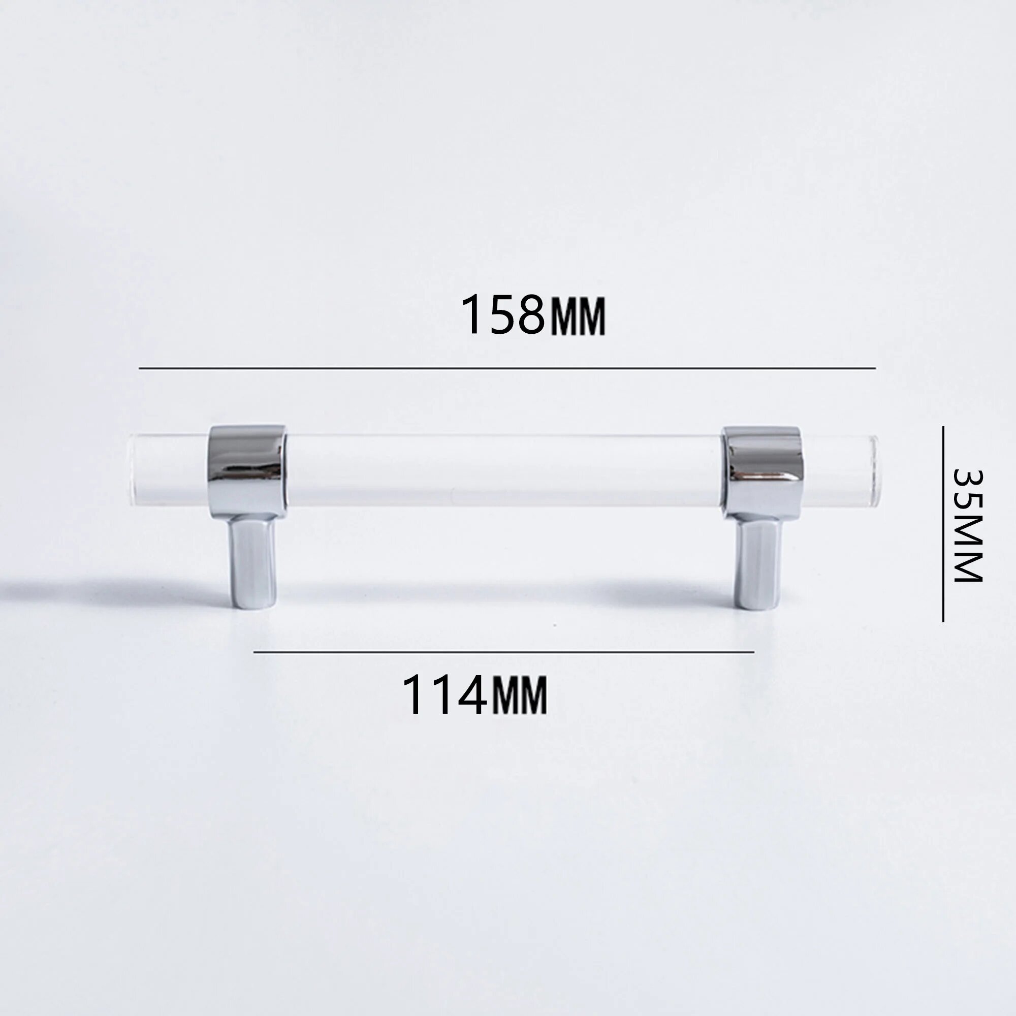 Прозрачные акриловые ручки для шкафов, латунь, серебристые, 114mm hole centers